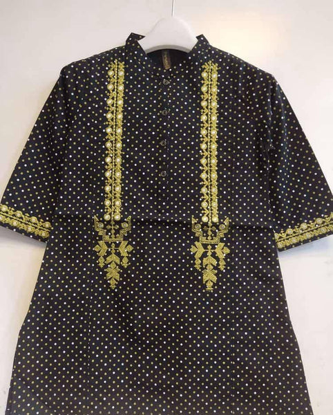 Dark Blue Embroidered Girl's Cotton Kurta: A Stylish Dress
