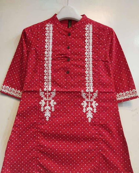  Red Embroidered Stylish Cotton Kurta For Kids: Traditional Design & Comfortable Fit