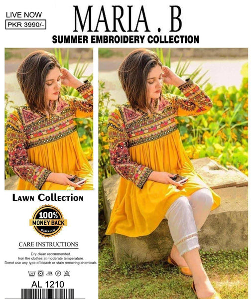 Stylish Yellow Women’s Embroidered Unstitched 3-Piece Lawn Suit By Maria.B