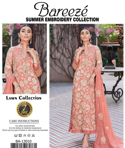 Pinkish Brown Women’s Embroidered Unstitched 3-Piece Lawn Suit By Bareeze