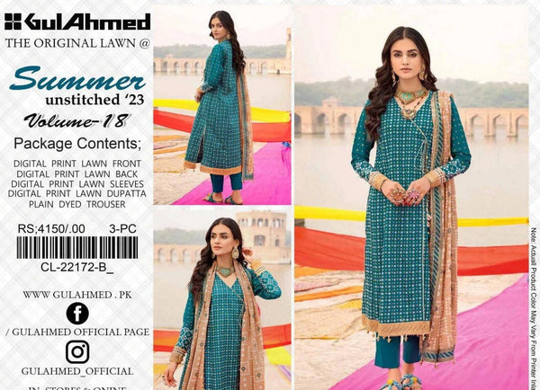 Cyan Self-Printed Women’s Unstitched 3-Piece Lawn Suit By Gul Ahmad (R)