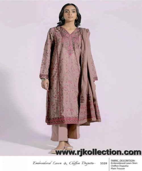 Light Pink Women’s Embroidered 3-Piece Unstitched Lawn Suit By RJ Kollection
